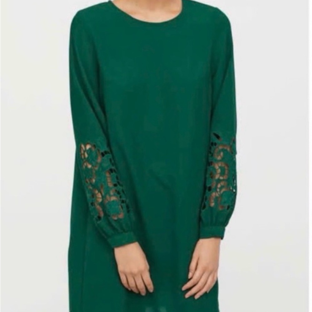 H&M Green Long Sleeve Dress with Lace Detail